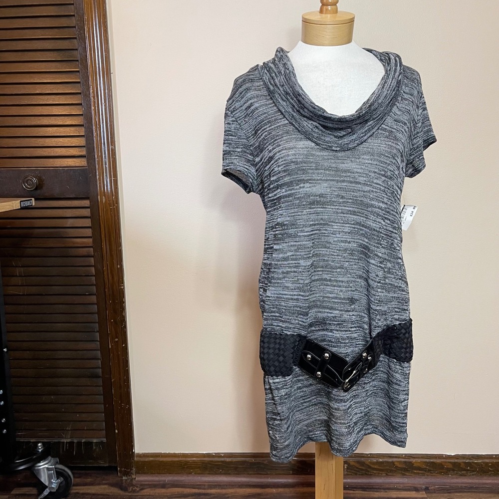 NEW‎ Zenobia Womens Grey Space Dye Cowl Neck Tunic Dress with Belted Hip 3XL